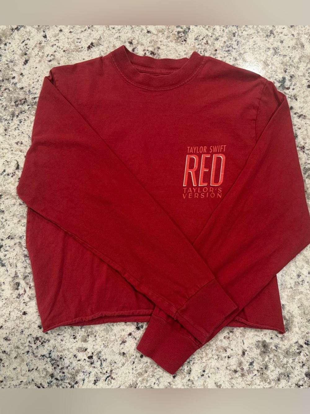 Taylor Swift: Red (TV) Eras Dark Red Cropped Long Sleeve T-Shirt- SMALL